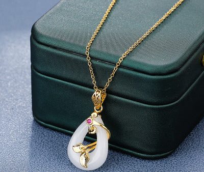 18k Gold White Jade Oval Necklace with Stainless Steel Chain – Elegant Spiritual Jewelry by Ancient Infusions Discount