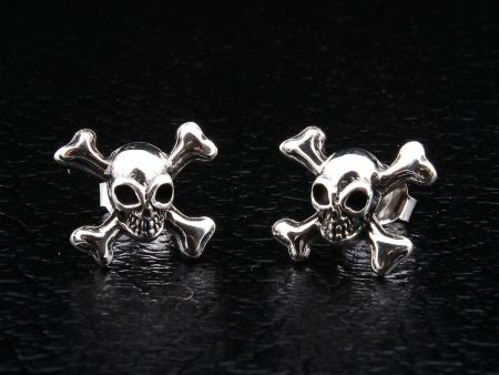 Sterling Silver Crossbones Skull Studs Earrings Online now