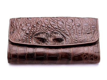 Dark Brown Genuine Crocodile Bone Skin Womens Wallet For Discount