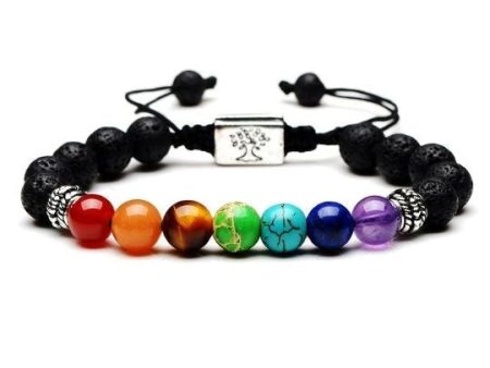 Lava Stone 7 Chakra Adjustable Rope Bracelet with Tree of Life | Grounding, Energy & Balance Supply