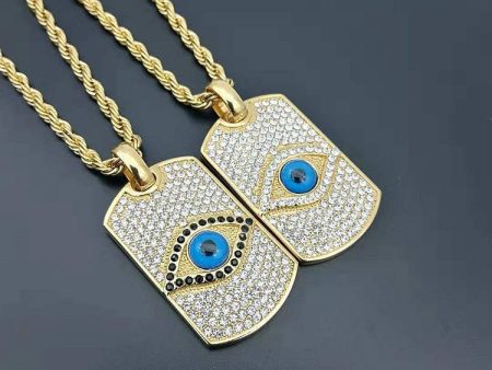 18k Gold-Plated Evil Eye Dog Tag Pendant Necklace with Stainless Steel Chain – Bold and Protective Jewelry by Ancient Infusions Hot on Sale