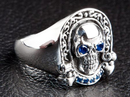 Blue Eyes Designer Rider Sterling Silver Skull Ring Cheap