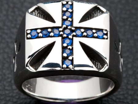 Blue Sapphire Cross Sterling Silver Biker Ring Online