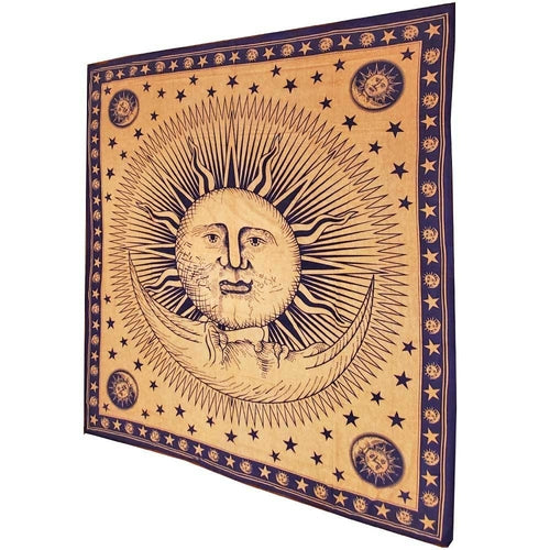 Divine Sun & Celestial Crescent Moon Tapestry with Self Design Artwork Hot on Sale