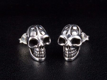 Flame Tattoo Sterling Silver Skull Earrings Supply