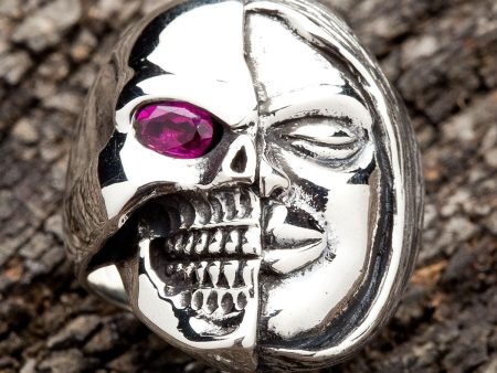 Sterling Silver Two Face Skull Devil Ring For Cheap