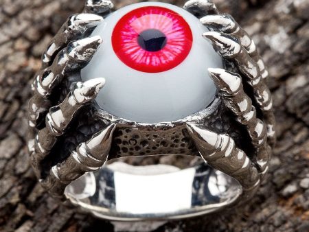 Claw Red Eyeball Sterling Silver Gothic Ring on Sale