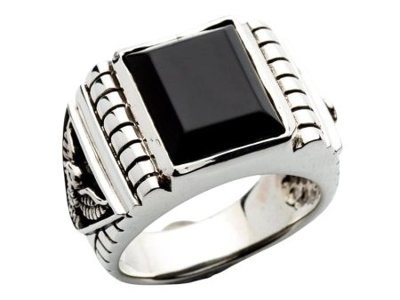 Black Onyx Eagle Sterling Silver Mens Ring Sale