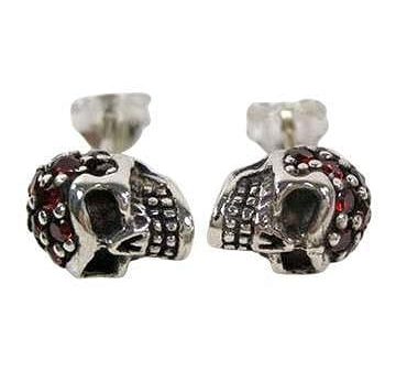 Garnet Head Sterling Silver Skull Stud Earrings Fashion