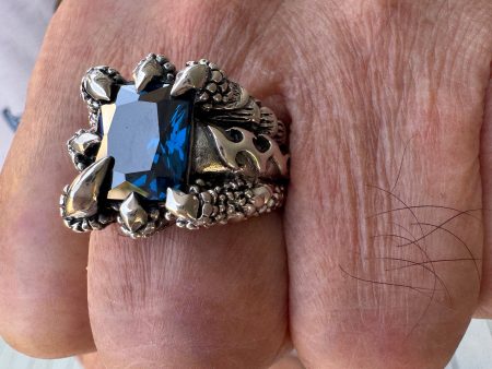 Blue Topaz Flame Blade Eagle Claw Sterling Silver Ring Online Hot Sale