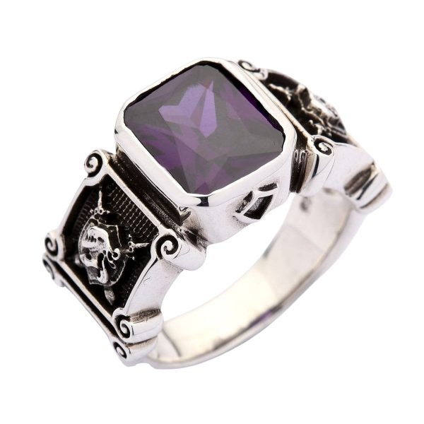 Amethyst Knight Sterling Silver Medieval Ring Online Hot Sale