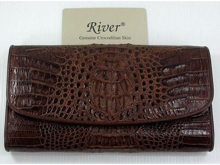 Dark Brown Genuine Crocodile Trifold Wallet Cheap