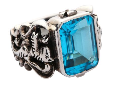 Blue Topaz Scottish Lion Rampant Mens Ring Cheap