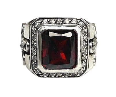 Tribal Cross Red Garnet Sterling Silver Men s Ring For Sale