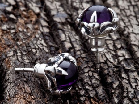 Amethyst Claw Sterling Silver Gothic Stud Earrings on Sale