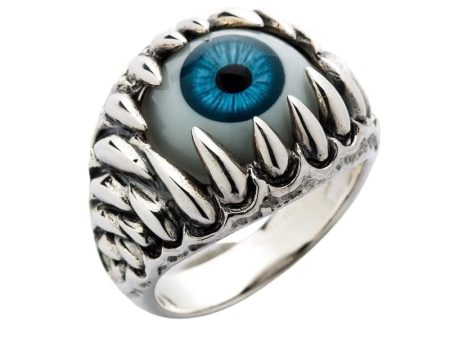 Claw Blue Eye Eyeball Sterling Silver Gothic Ring Discount