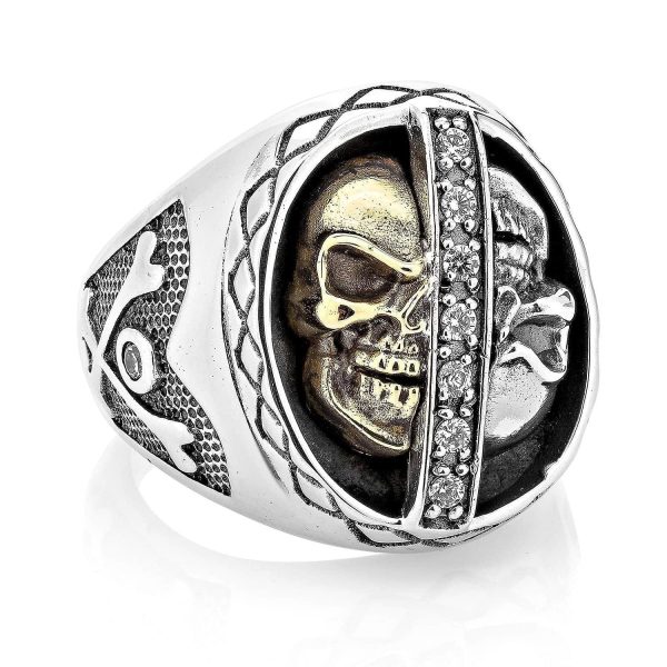 925 Sterling Silver Skull Crossbone Ring For Sale