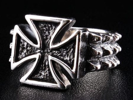 Thorn Iron Cross Sterling Silver Biker Ring Cheap