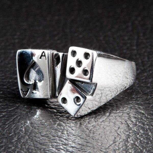 Ace Card Dice Sterling Silver Lucky Gamble Ring Discount