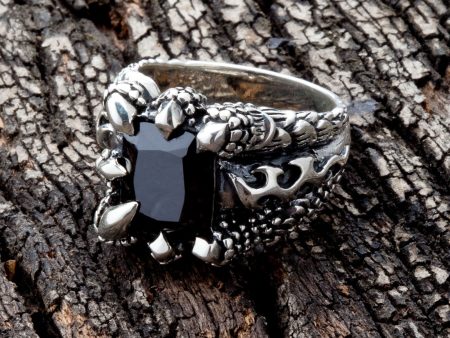 Black Onyx Flame Blade Sterling Silver Gothic Claw Ring For Discount