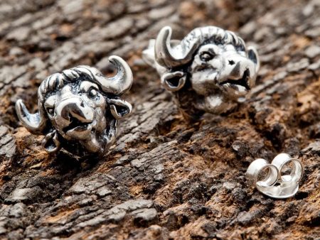 Bull Bison Head Sterling Silver Biker Stud Earrings For Cheap