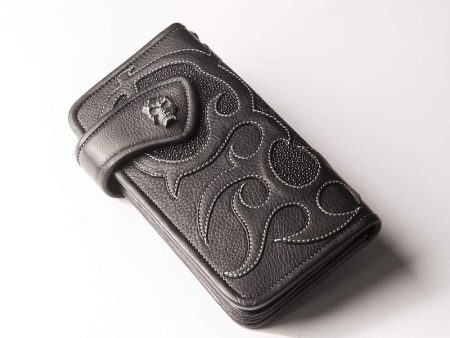 Stingray Leather Skull Concho Long Biker Wallet Hot on Sale