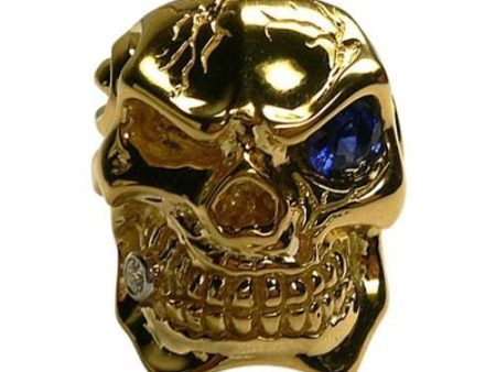 Blue Sapphire 14K Yellow Gold Mens Skull Ring Online now