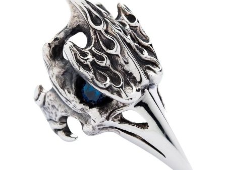 Blue Topaz Eyes Dinosaur Hornbill Head Biker Ring For Discount