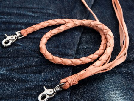 Light Tan Braided Genuine Cowhide Leather Wallet Chain Sale