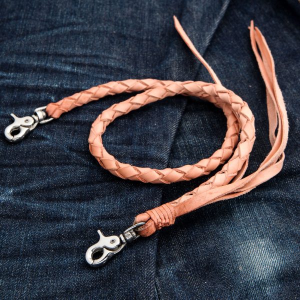 Light Tan Braided Genuine Cowhide Leather Wallet Chain Sale