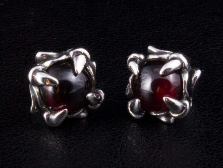 Red Stone Sterling Silver Gothic Claw Earrings Supply