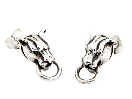 Tiger Head Sterling Silver Biker Stud Earrings Online now