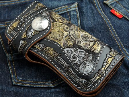 Skeleton Skull Genuine Leather Biker Wallet Online