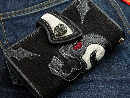 Custom Genuine Leather Harley Motorcycle Skull Biker Wallet For Discount