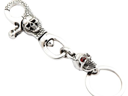 Red Garnet Eye Skull Sterling Silver Biker Key Chain Online now