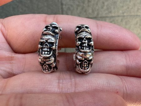 Stack Skull Sterling Silver Gothic Earrings on Sale