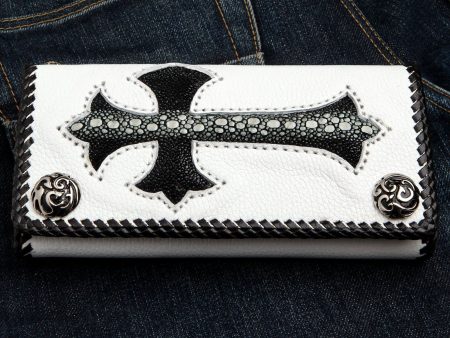 Stingray Cross Carved White Leather Biker Wallet Online Hot Sale