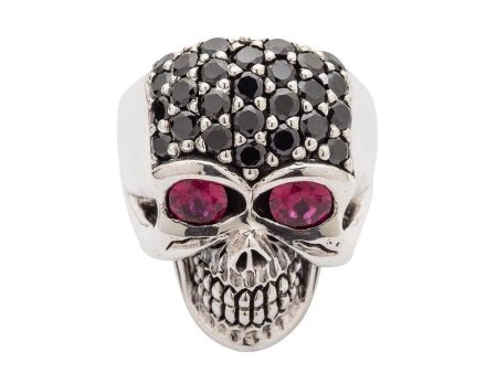 Black Crystal Forehead 925 Sterling Silver Women s Skull Ring Discount