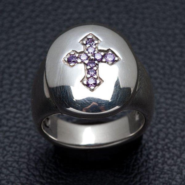 Amethyst Cross Christian Sterling Silver Ring Online Hot Sale