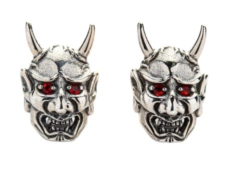 Red Eyes Japanese Oni Mask Devil Sterling Silver Skull Earrings Supply