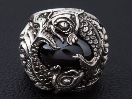 Black Onyx Japanese Koi Sterling Silver Gothic Ring Supply