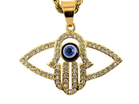 18k Gold-Plated Hamsa Hand Necklace with Blue Evil Eye Pendant – Stainless Steel Jewelry by Ancient Infusions For Cheap