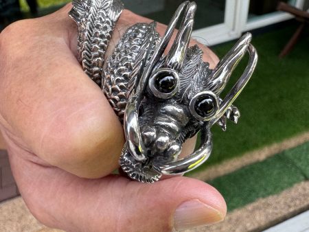 Massive Black Eye Dragon Sterling Silver Biker Ring For Discount