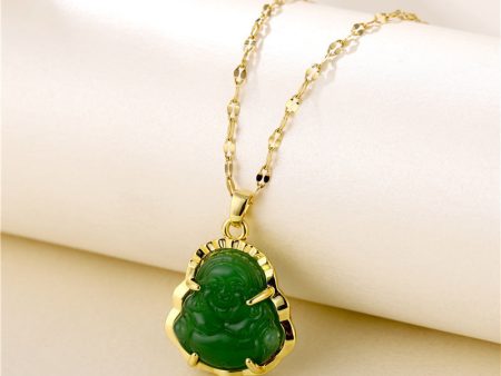 18k Gold Jade Buddha Necklace with Adjustable Stainless Steel Chain – Genuine Green Jade Pendant by Ancient Infusions For Cheap