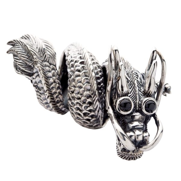 Massive Black Eye Dragon Sterling Silver Biker Ring For Discount