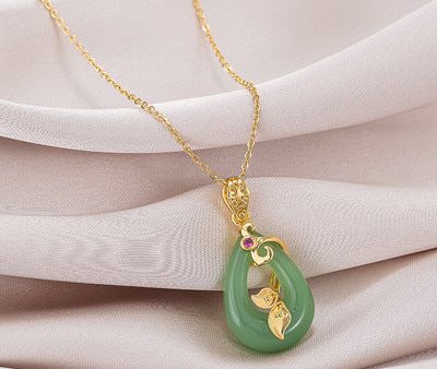 18k Gold-Plated Green Jade Oval Necklace with Stainless Steel Chain – Timeless and Elegant Jewelry by Ancient Infusions For Cheap