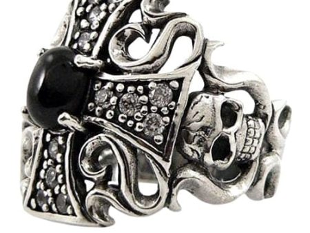 Black Star Cross Skull Sterling Silver Gothic Ring Discount