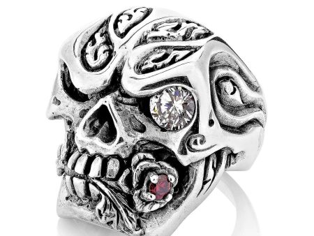 Sterling Silver Skull Rose Ring Fashion