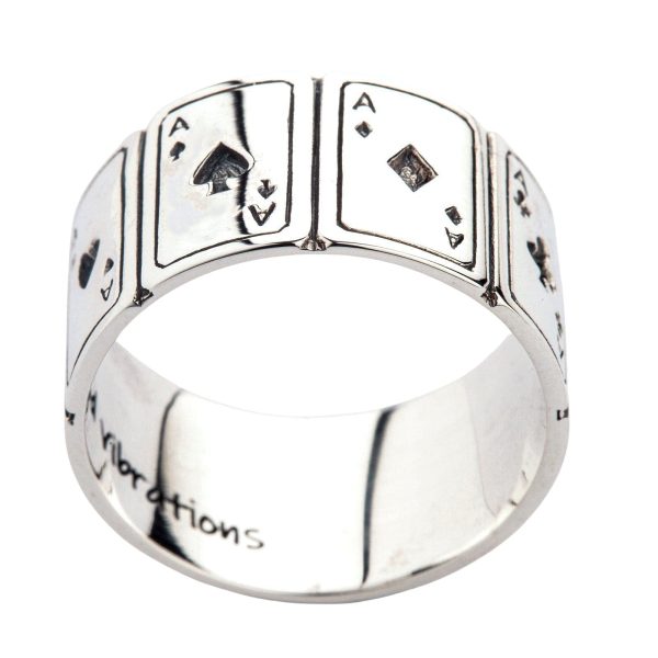 Ace Cards 925 Sterling Silver Band Ring For Cheap