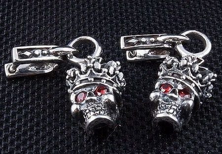 Crown Garnet Skull Sterling Silver Men s Earrings Fashion